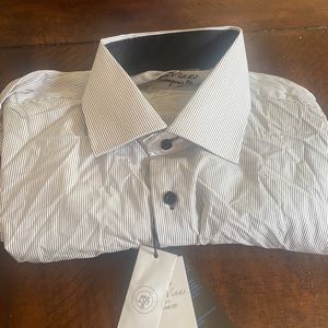 Men’s Le Vinas Grey Striped Dress Shirt Xl 17/17.5